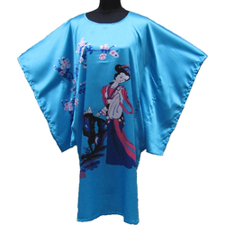 Kimono Asiatique Robe Courte Bleu Fleur