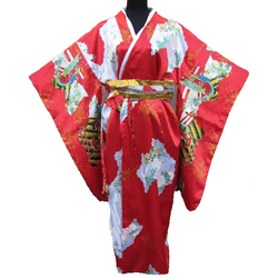 Kimono Japanois Geisha Rouge Manche Longue