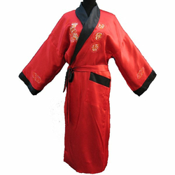 Kimono Soie Reversible Double Face Rouge Noir