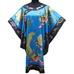 Kimono Asiatique Robe Turquoise Motif Bonheur
