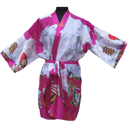 Kimono Court Fushia Motif Femme Japonais Asiatique