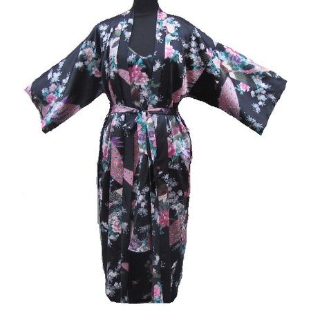 Kimono Japon Longue Noir Avec Nuisette