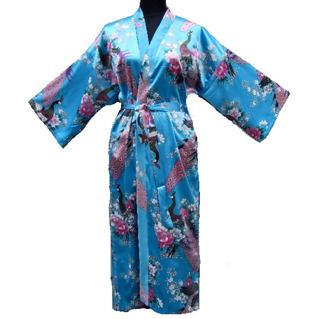 Kimono Longue Asiatique Bleu Motif