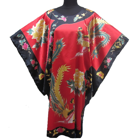 Kimono Robe Court Asiatique Oiseau Porte Bonheur