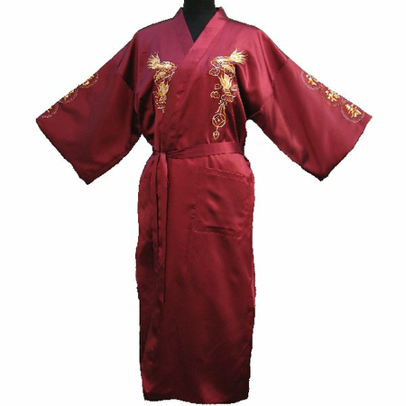 Kimono en Soie Rouge Bordeaux